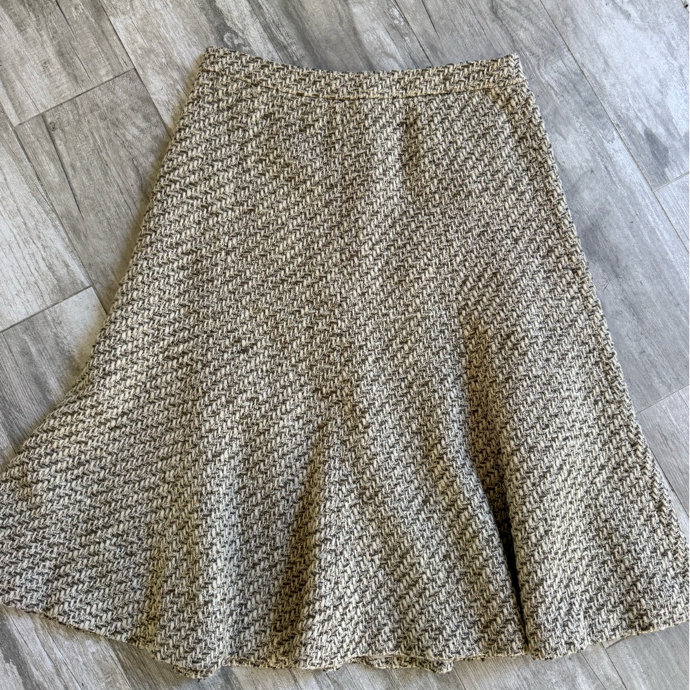 Jones New York Neutral Tweed A-Line Skirt in Beige and Cream